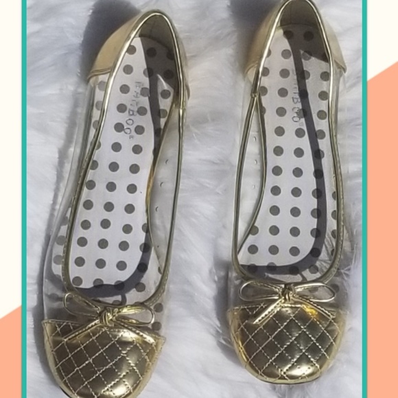 Quilted Gold Ballet Flats with Cute Bow Detail - Picture 3 of 8